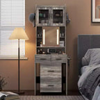 Gray Linen Particleboard Veneered Small Size Dressing Table Set