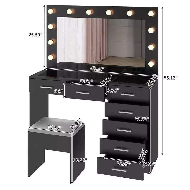 Coiffeuse noire avec tabouret