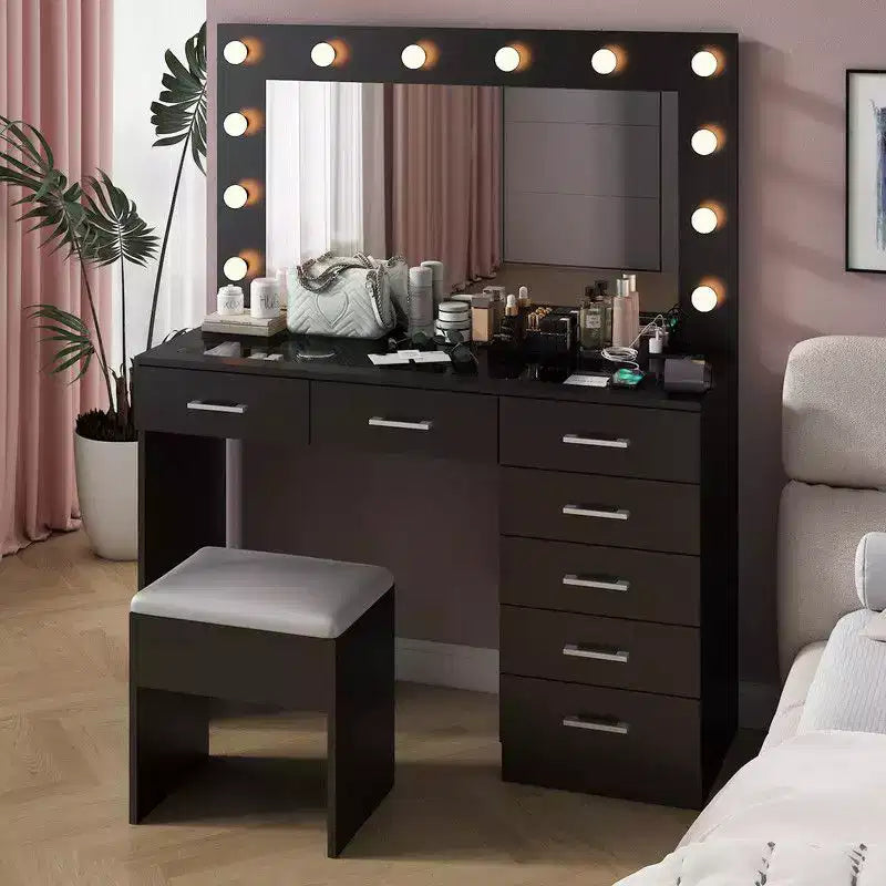 Coiffeuse noire avec tabouret