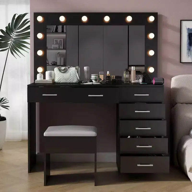 Coiffeuse noire avec tabouret