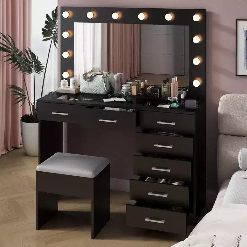 Coiffeuse noire avec tabouret