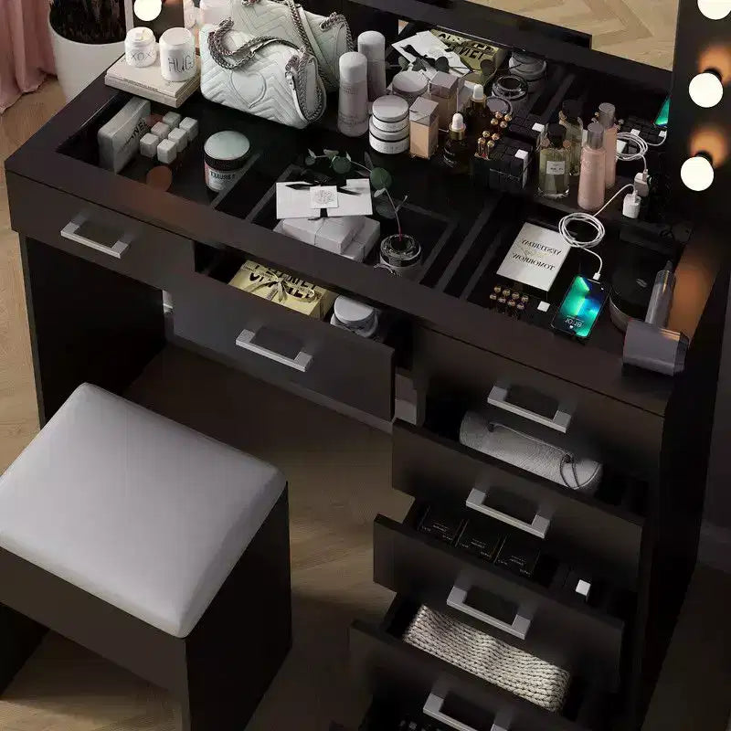 Coiffeuse noire avec tabouret
