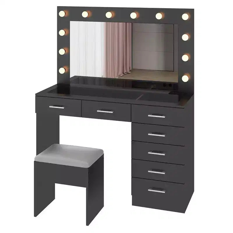 Coiffeuse noire avec tabouret