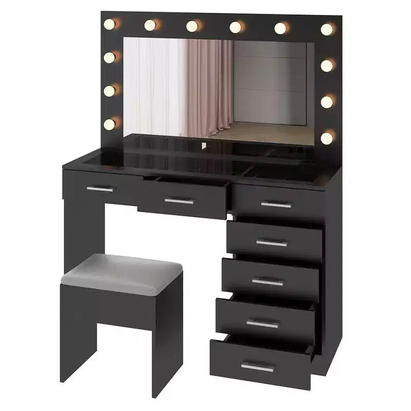 Coiffeuse noire avec tabouret