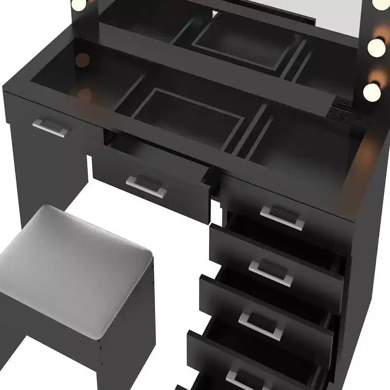 Coiffeuse noire avec tabouret