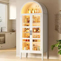70 Tall Arched Kitchen Pantry Cabinet with LED Lights and Adjustable Shelves,Arched Bookshelf for Kitchen, Dining Room, Living Room