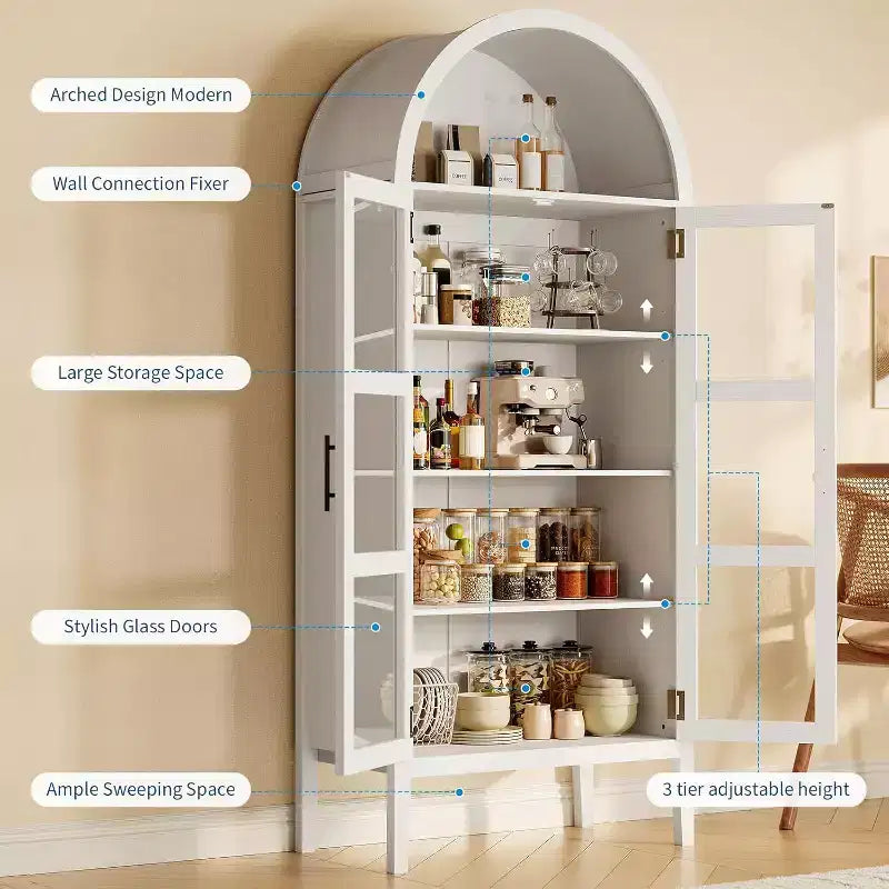 Garde-manger de cuisine voûté de 178 cm avec lumières LED et étagères réglables, étagère voûtée pour cuisine, salle à manger, salon