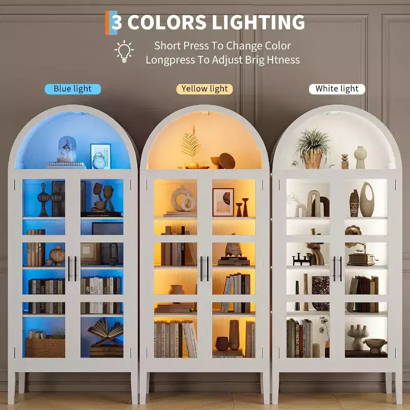 Garde-manger de cuisine voûté de 178 cm avec lumières LED et étagères réglables, étagère voûtée pour cuisine, salle à manger, salon