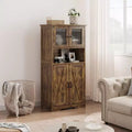 Hutch Bar Cabinet with Glass Doors, 54 Tall Pantry Storage Cabinet with Adjustable Shelves for Living Room