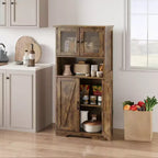 Meuble de Bar avec Portes Vitrées, Armoire de Rangement Haute de 54 po avec Étagères Réglables pour Salon