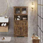 Meuble de Bar avec Portes Vitrées, Armoire de Rangement Haute de 54 po avec Étagères Réglables pour Salon