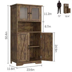 Meuble de Bar avec Portes Vitrées, Armoire de Rangement Haute de 54 po avec Étagères Réglables pour Salon