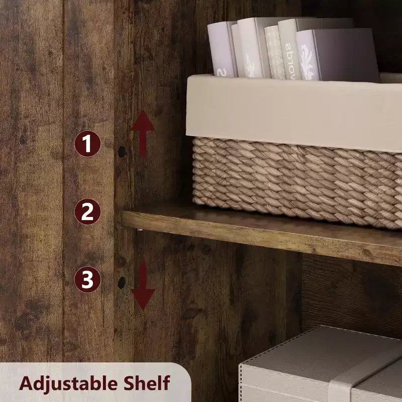 Meuble de Bar avec Portes Vitrées, Armoire de Rangement Haute de 54 po avec Étagères Réglables pour Salon