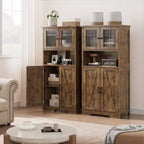 Meuble de Bar avec Portes Vitrées, Armoire de Rangement Haute de 54 po avec Étagères Réglables pour Salon