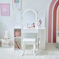 Teamson Kids Deluxe Glow Wooden Vanity Desk with LED Mirror, Storage & Stool, White