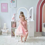 Coiffeuse de luxe en bois Teamson Kids Glow avec miroir LED, rangement et tabouret, blanc