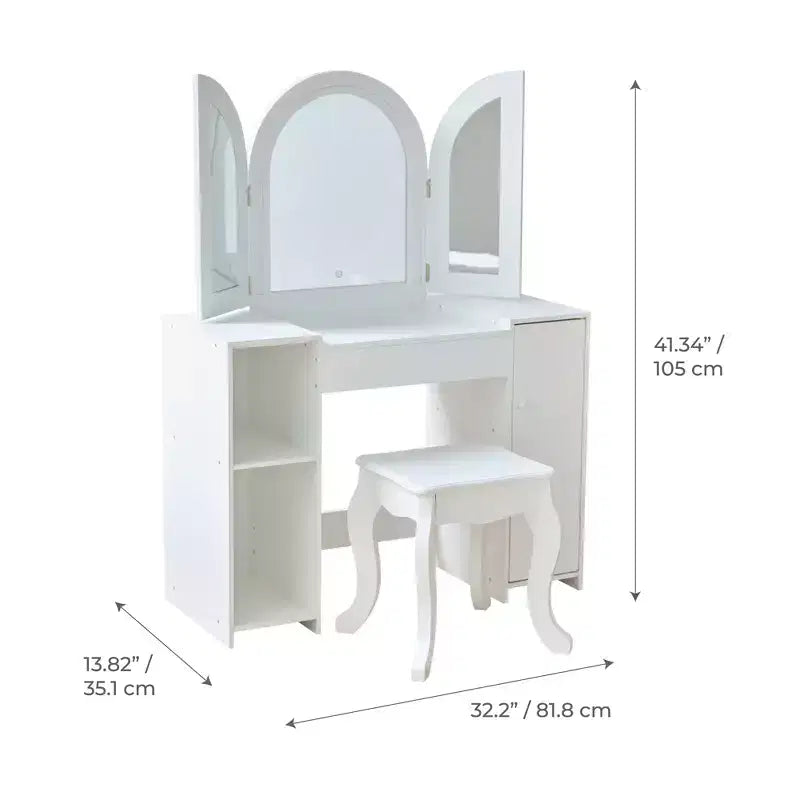 Coiffeuse de luxe en bois Teamson Kids Glow avec miroir LED, rangement et tabouret, blanc