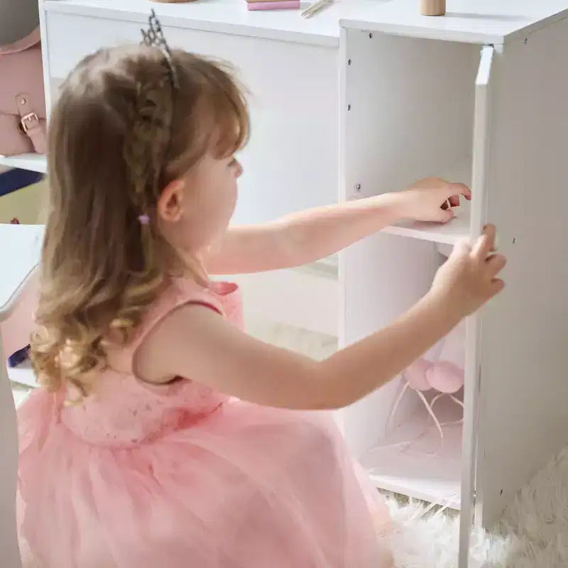 Coiffeuse de luxe en bois Teamson Kids Glow avec miroir LED, rangement et tabouret, blanc
