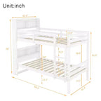 Lit superposé Okak double sur double avec étagères de rangement, lits superposés 2-en-1 en bois d'hévéa pour enfants avec barrières de sécurité et échelle, lit double pour chambre à coucher