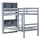 Lit superposé Okak double sur double avec étagères de rangement, lits superposés 2-en-1 en bois d'hévéa pour enfants avec barrières de sécurité et échelle, lit double pour chambre à coucher