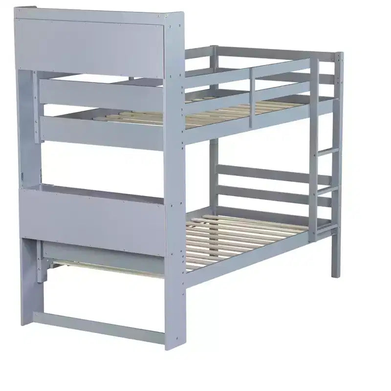 Lit superposé Okak double sur double avec étagères de rangement, lits superposés 2-en-1 en bois d'hévéa pour enfants avec barrières de sécurité et échelle, lit double pour chambre à coucher