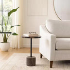 Side Table with Round Marble Top and Decorative Base - Modern Accent Piece for Small Spaces, Room Decor, and Home Decor - 21, Black & Brown