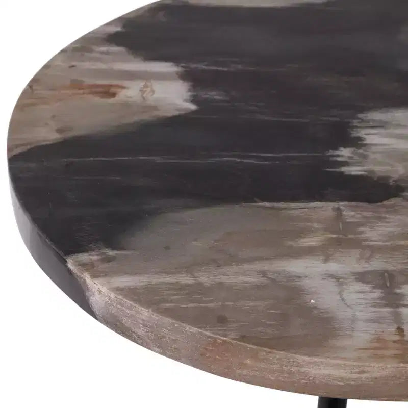 Table d'appoint avec plateau rond en marbre et base décorative - Pièce d'appoint moderne pour les petits espaces, la décoration de pièces et la décoration intérieure - 21, Noir et Marron