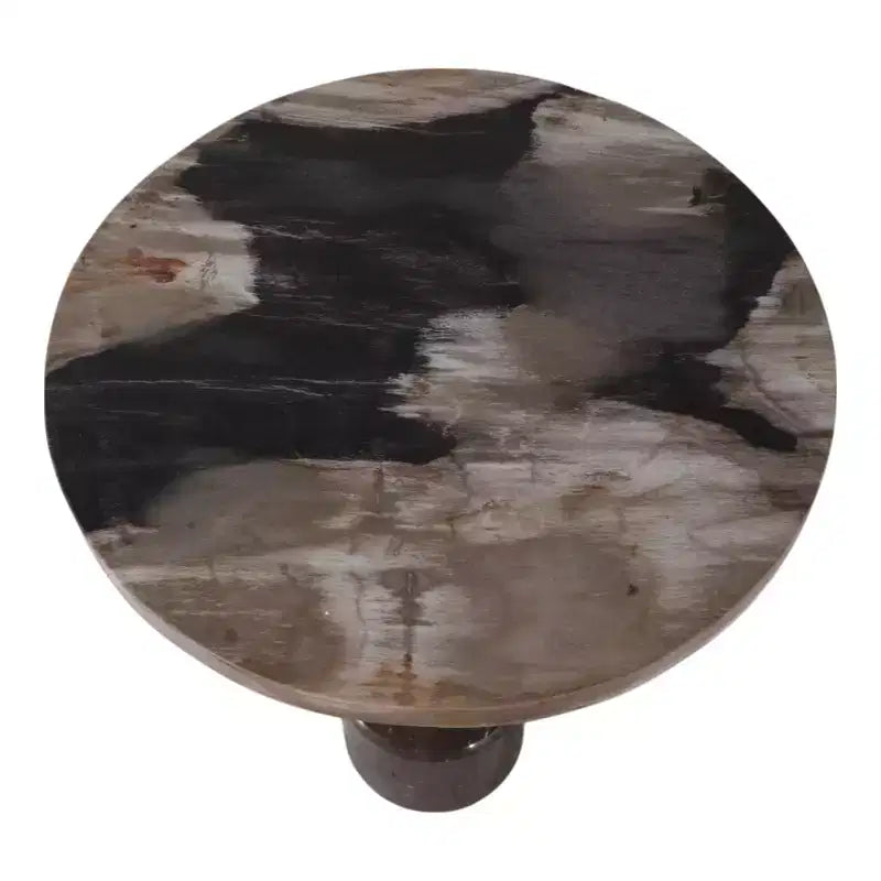 Table d'appoint avec plateau rond en marbre et base décorative - Pièce d'appoint moderne pour les petits espaces, la décoration de pièces et la décoration intérieure - 21, Noir et Marron