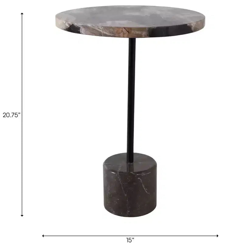 Table d'appoint avec plateau rond en marbre et base décorative - Pièce d'appoint moderne pour les petits espaces, la décoration de pièces et la décoration intérieure - 21, Noir et Marron