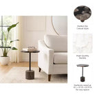 Table d'appoint avec plateau rond en marbre et base décorative - Pièce d'appoint moderne pour les petits espaces, la décoration de pièces et la décoration intérieure - 21, Noir et Marron