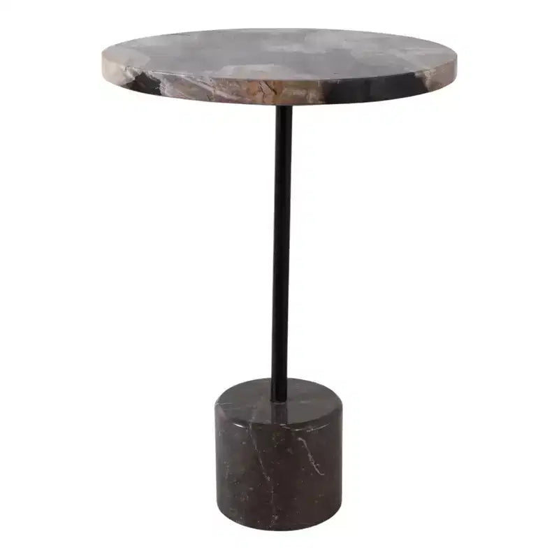 Table d'appoint avec plateau rond en marbre et base décorative - Pièce d'appoint moderne pour les petits espaces, la décoration de pièces et la décoration intérieure - 21, Noir et Marron