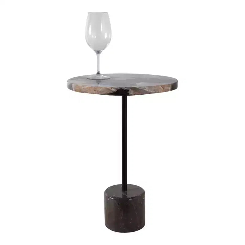 Table d'appoint avec plateau rond en marbre et base décorative - Pièce d'appoint moderne pour les petits espaces, la décoration de pièces et la décoration intérieure - 21, Noir et Marron