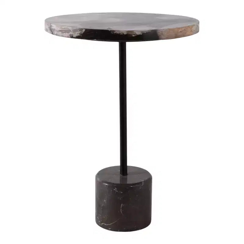 Table d'appoint avec plateau rond en marbre et base décorative - Pièce d'appoint moderne pour les petits espaces, la décoration de pièces et la décoration intérieure - 21, Noir et Marron