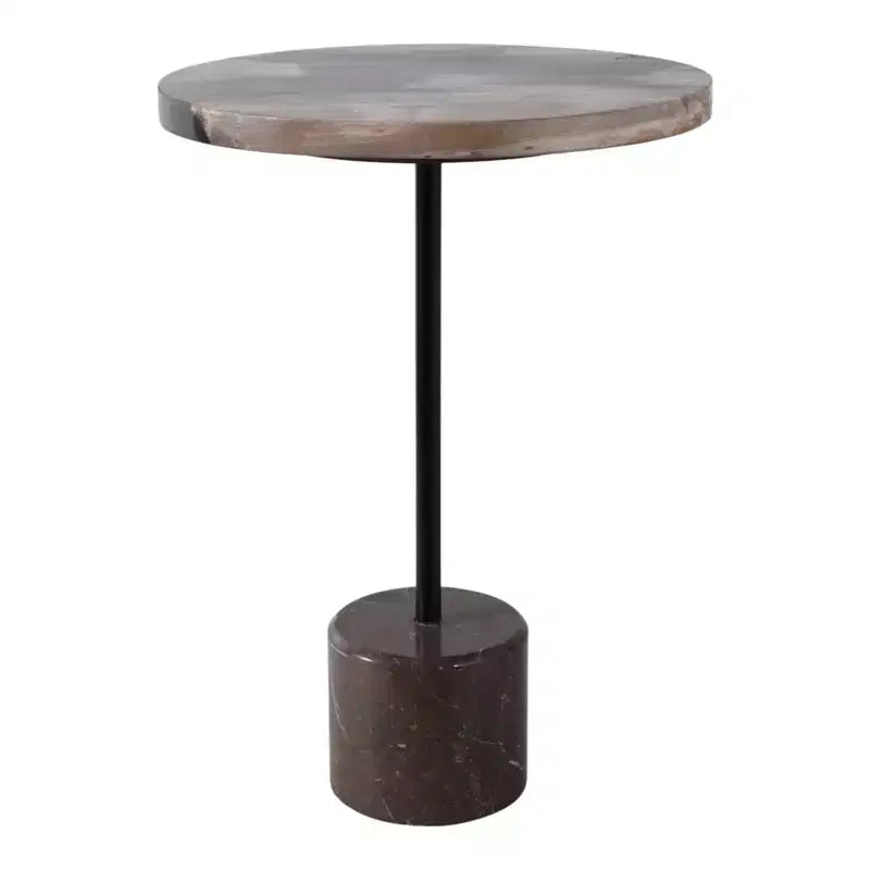 Table d'appoint avec plateau rond en marbre et base décorative - Pièce d'appoint moderne pour les petits espaces, la décoration de pièces et la décoration intérieure - 21, Noir et Marron