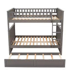 Lit superposé double sur double avec tiroir-lit, cadre de lit superposé en bois double pour enfants et adolescents