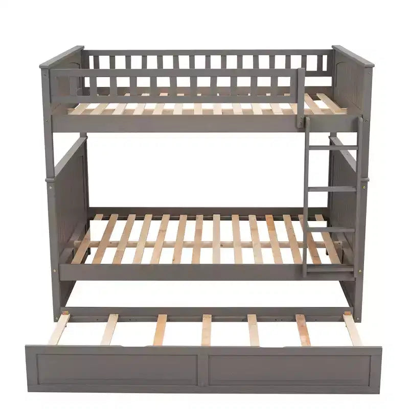 Lit superposé double sur double avec tiroir-lit, cadre de lit superposé en bois double pour enfants et adolescents