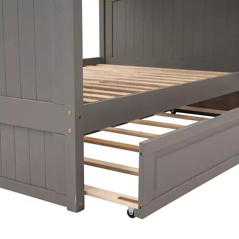 Lit superposé double sur double avec tiroir-lit, cadre de lit superposé en bois double pour enfants et adolescents