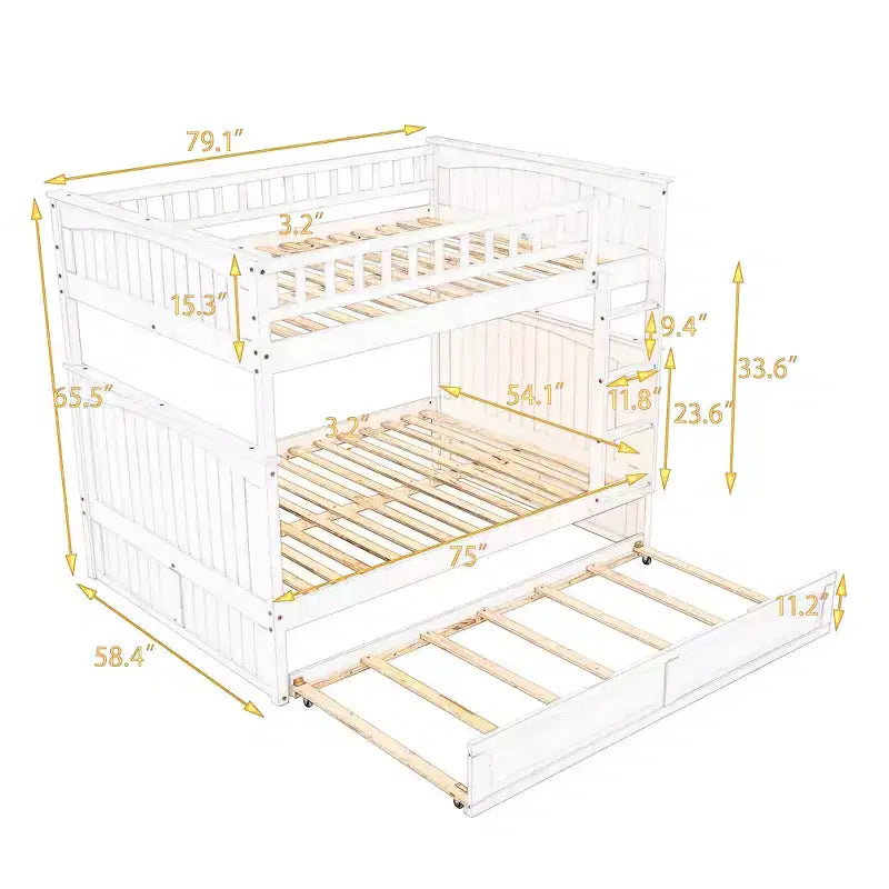 Lit superposé double sur double avec tiroir-lit, cadre de lit superposé en bois double pour enfants et adolescents