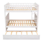 Lit superposé double sur double avec tiroir-lit, cadre de lit superposé en bois double pour enfants et adolescents