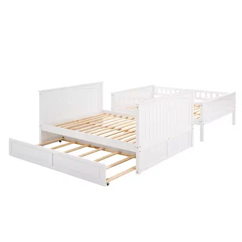 Lit superposé double sur double avec tiroir-lit, cadre de lit superposé en bois double pour enfants et adolescents