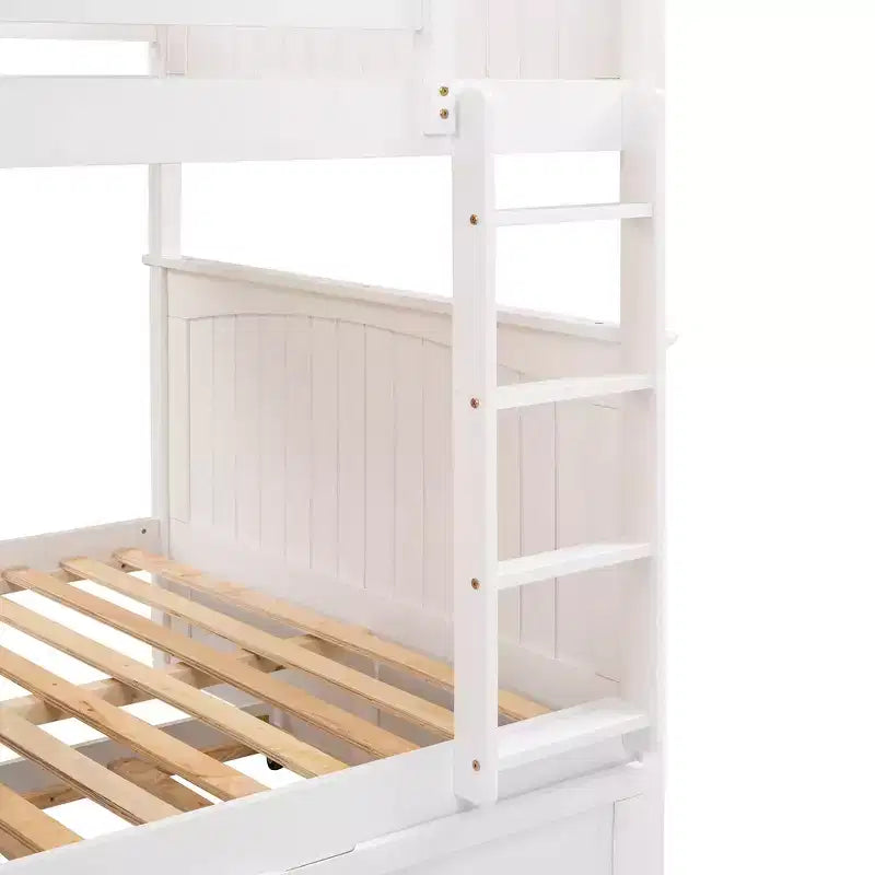 Lit superposé double sur double avec tiroir-lit, cadre de lit superposé en bois double pour enfants et adolescents