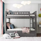 Lit superposé double sur double avec tiroir-lit, cadre de lit superposé en bois double pour enfants et adolescents