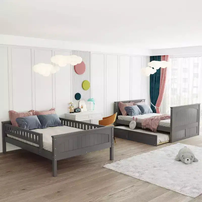 Lit superposé double sur double avec tiroir-lit, cadre de lit superposé en bois double pour enfants et adolescents
