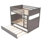 Lit superposé double sur double avec tiroir-lit, cadre de lit superposé en bois double pour enfants et adolescents