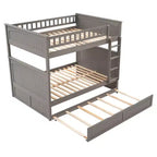 Lit superposé double sur double avec tiroir-lit, cadre de lit superposé en bois double pour enfants et adolescents