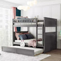 Full over Full Bunk Bed with Trundle, Full Size Wood Bunk Bed Frame for Kids and Teens