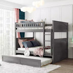 Full over Full Bunk Bed with Trundle, Full Size Wood Bunk Bed Frame for Kids and Teens