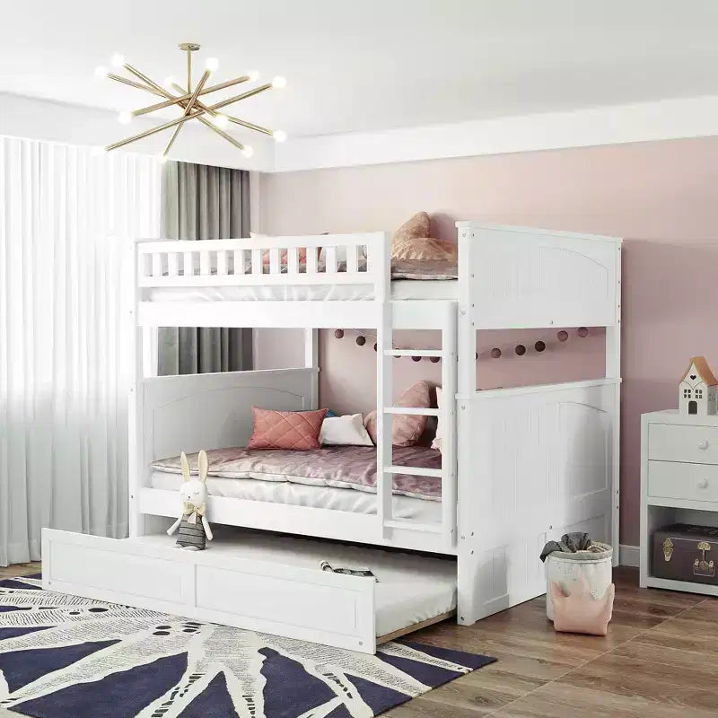 Lit superposé double sur double avec tiroir-lit, cadre de lit superposé en bois double pour enfants et adolescents