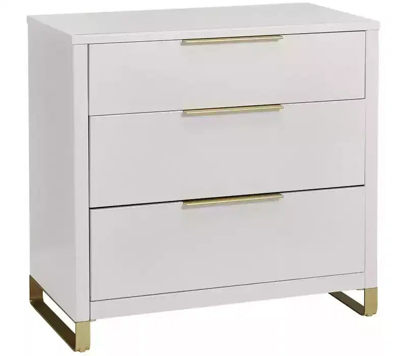 Modrn 62564562 Glam 3 Drawer Dresser, Bianca White W/Satin Brass