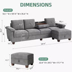 Canapé d'angle modulable Celebalcony, Canapé en L convertible avec rangement, Canapé modulable avec pouf de rangement pour salon, appartement, bureau